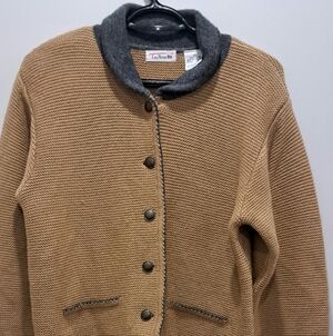 Vintage Talbots Women's Brown and Gray Teddy Jacket 100% Wool